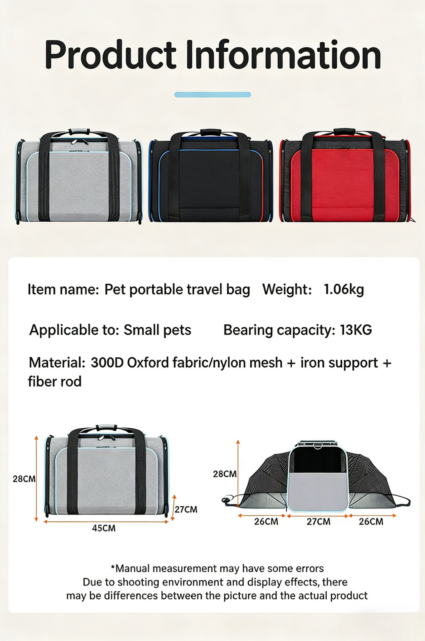 3-Way Portable Pet Carrier – Foldable & Breathable On-the-Go Bag