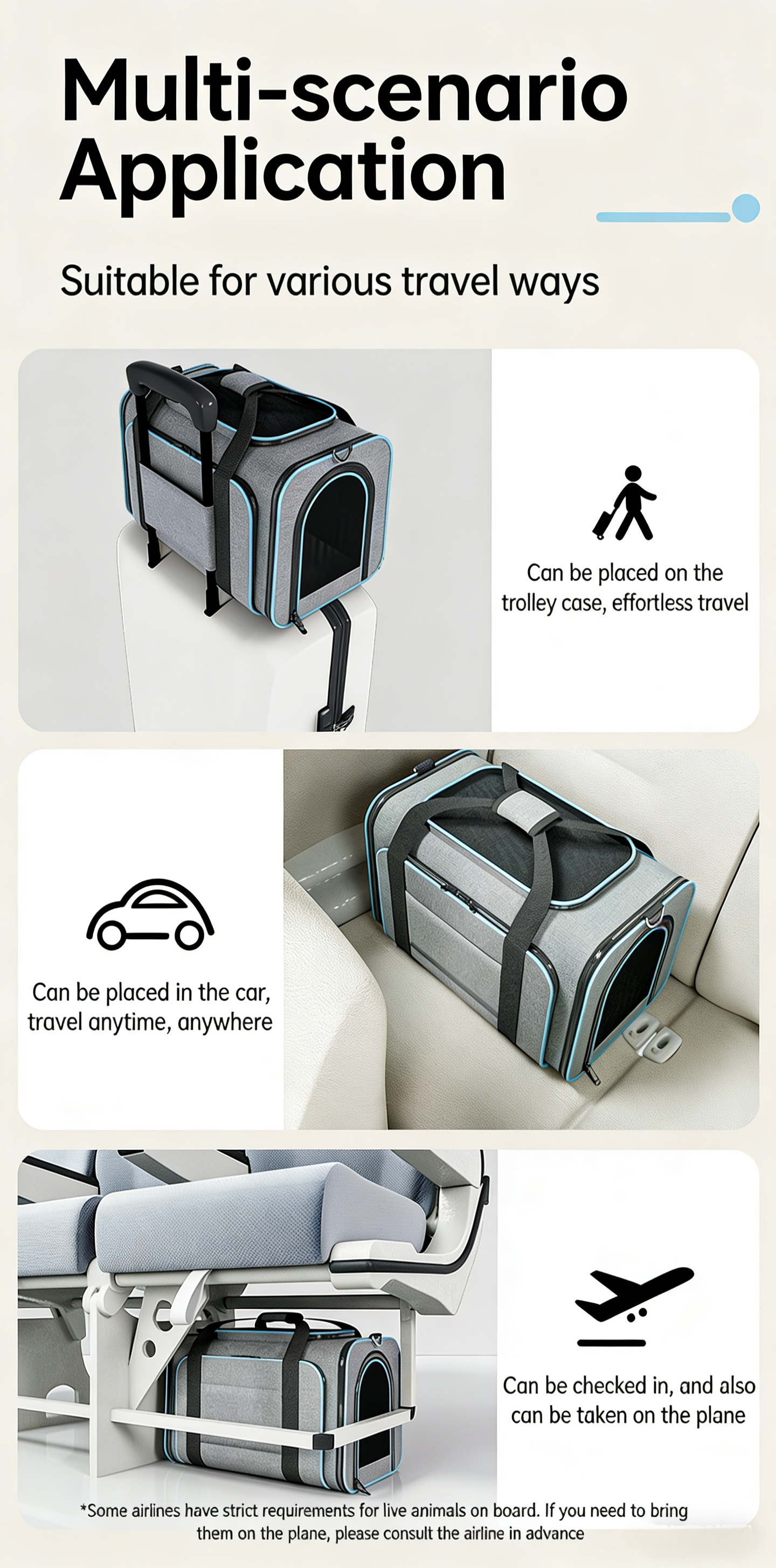 3-Way Portable Pet Carrier – Foldable & Breathable On-the-Go Bag